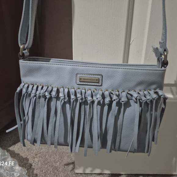 Tignanello Sky Blue Fringe Crossbody Bag - Picture 2 of 8